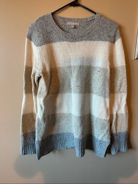 Banana Republic Striped Crewneck Sweater in Gray and Cream